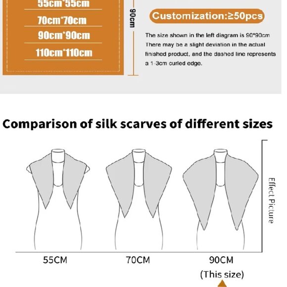 100% Mulberry Twill Silk Scarf Belts Print 35.4”x35.4” (90×90 cm) - Picture 9 of 9